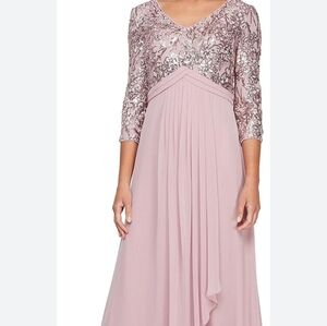 Size 14 ORCHID long sleeve sequin bodice chiffon Aline gown by Alex Evenings